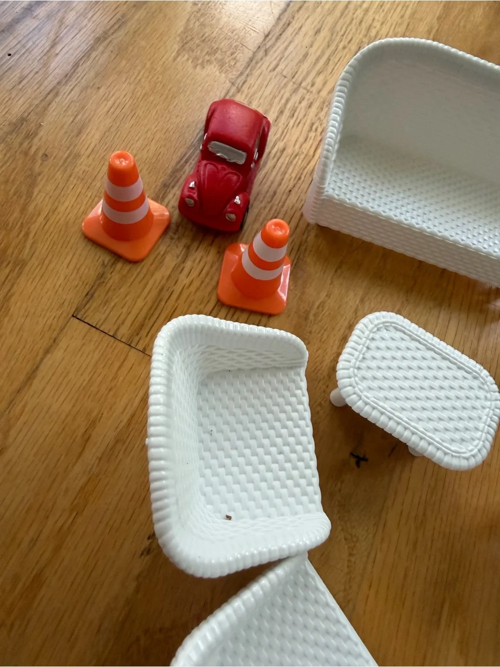 Doll House Furniture Plastic Wicker Chair Red Mini Car Orange Traffic Cones